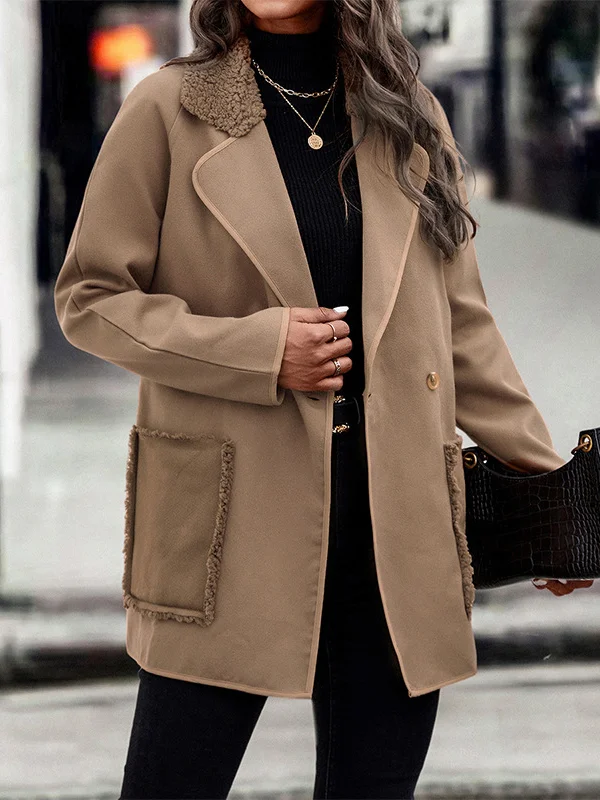 Casual Long Sleeves Roomy Pure Color Notched Collar Outerwear