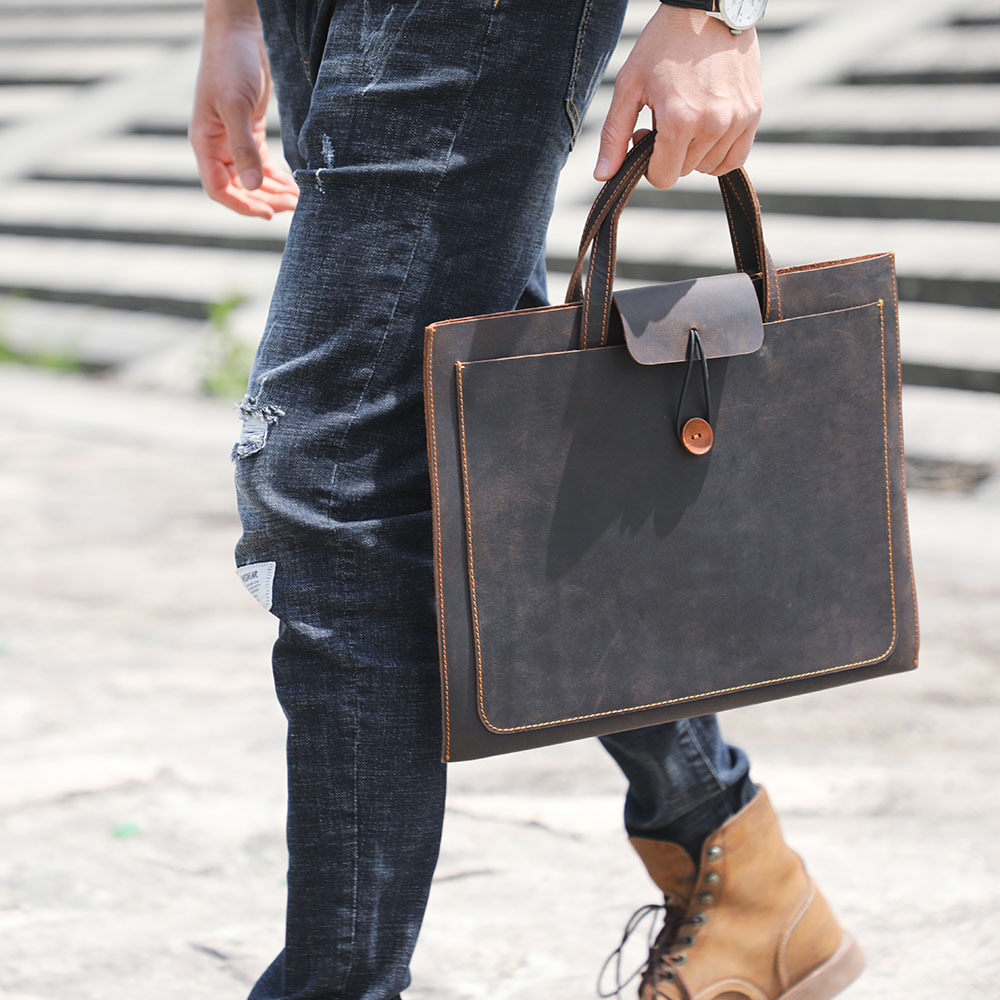Personalized Hand stitched leather slim small laptop bag , brown leather lightweight laptop bag , leather Portfolio portfolio