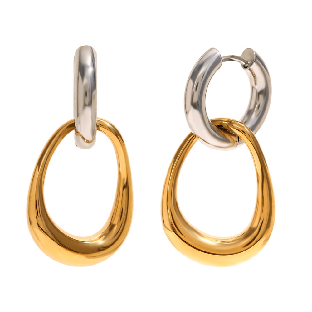 Ins All-Match Irregular Earrings Stainless Steel Plated 18K Gold Interlaced Gold Stitching Hoop Earrings For Women
