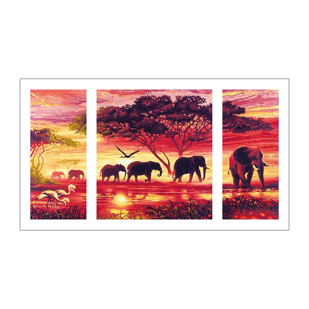 

80*45CM - 3Pcs Elephant - Round Drill Diamond Painting, 501 Original