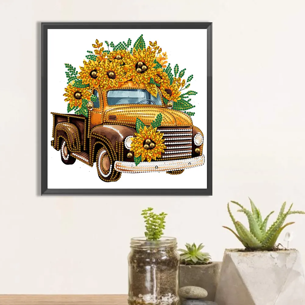 Diamond Painting - Partial Special Shaped Drill - Sunflower Classic Car(Canvas|30*30cm)