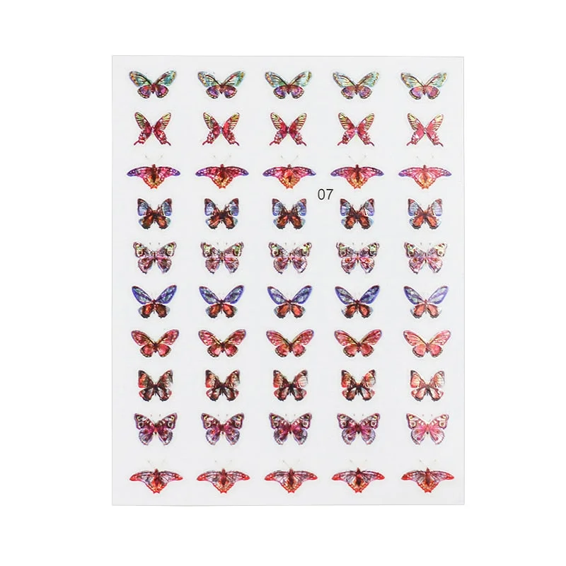 1 Sheet Laser Butterfly Nail Stickers Adhesive Sliders Colorful DIY Simulation Bronzing Nail Art Stickers for Nails Decoration