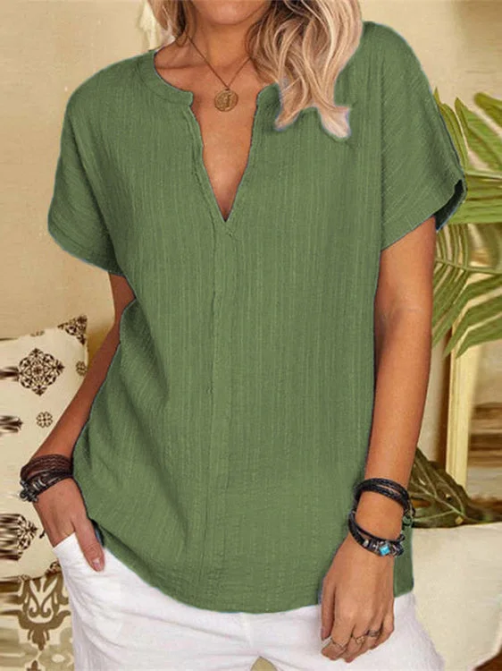 Women's Short Sleeve V-Neck Solid Top