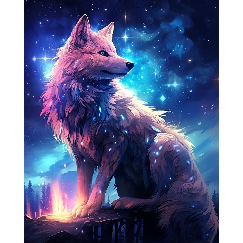 9CT Full Stamped Cross Stitch Bead Embroidery- Wolf(Canvas|41*50CM)