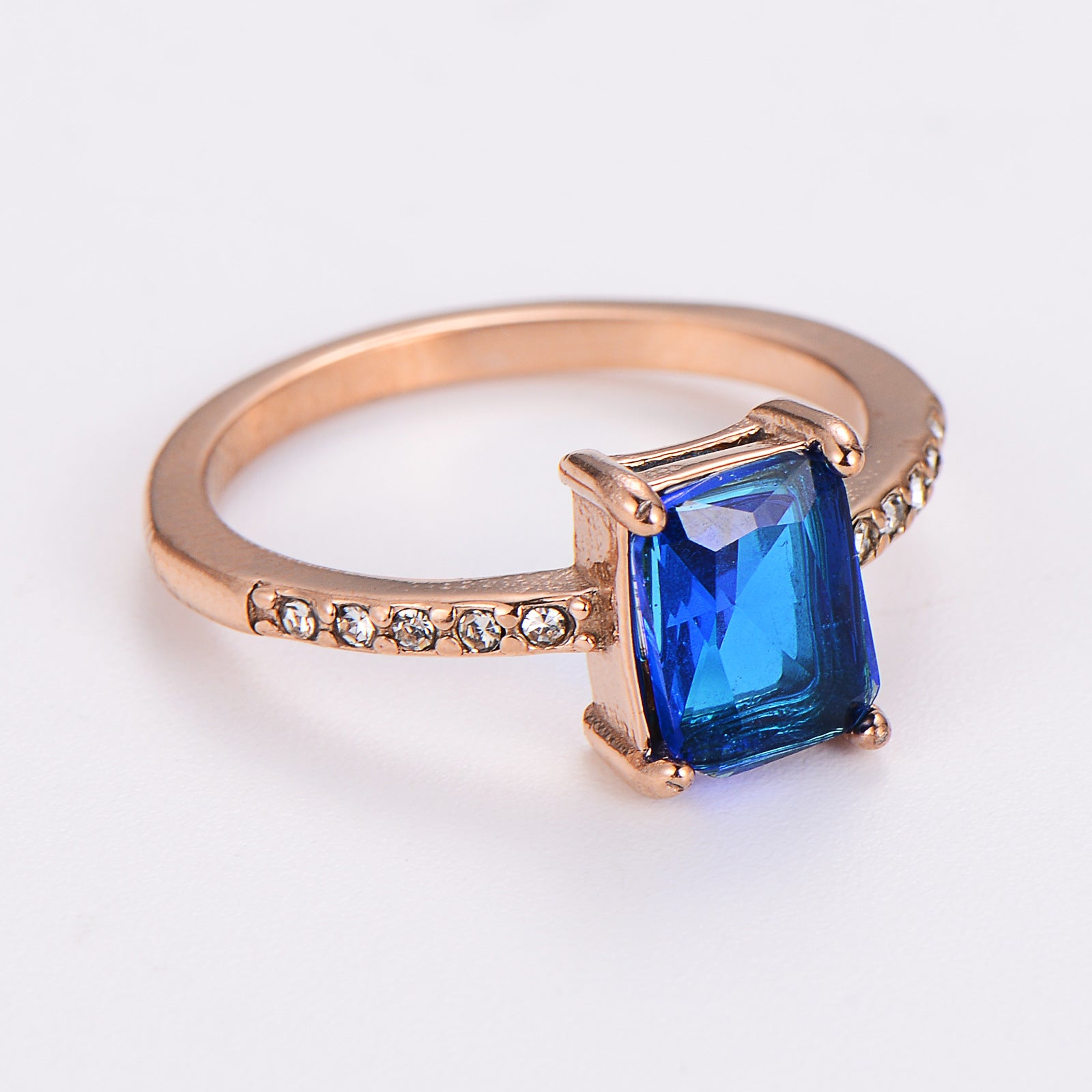 Aml Stainless Steel Square Zircon Ring Versatile Color Ring Female Stainless Steel