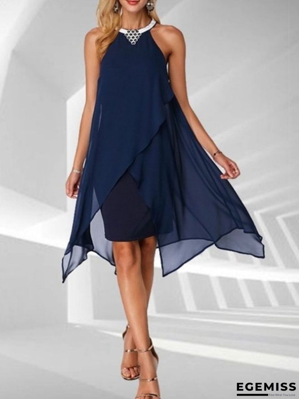 Fashion Solid Color Mesh Sleeveless Irregular Loose Dress | EGEMISS