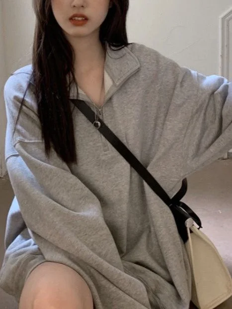 Brownm Oversized Half Zip Long Sleeve Sweatshirt