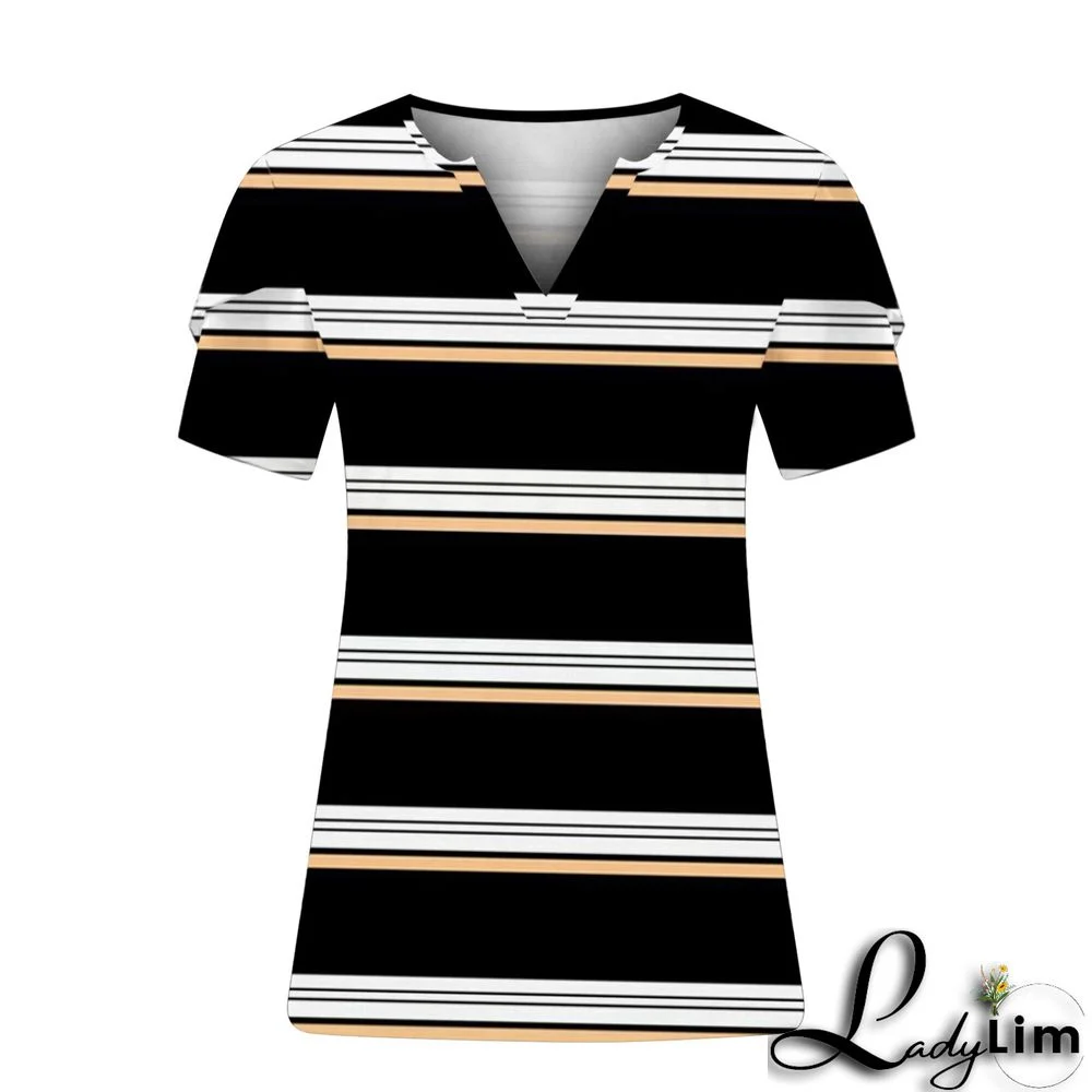 V-Neck Plus Size Ladies Short Sleeve T-Shirt Printed Top