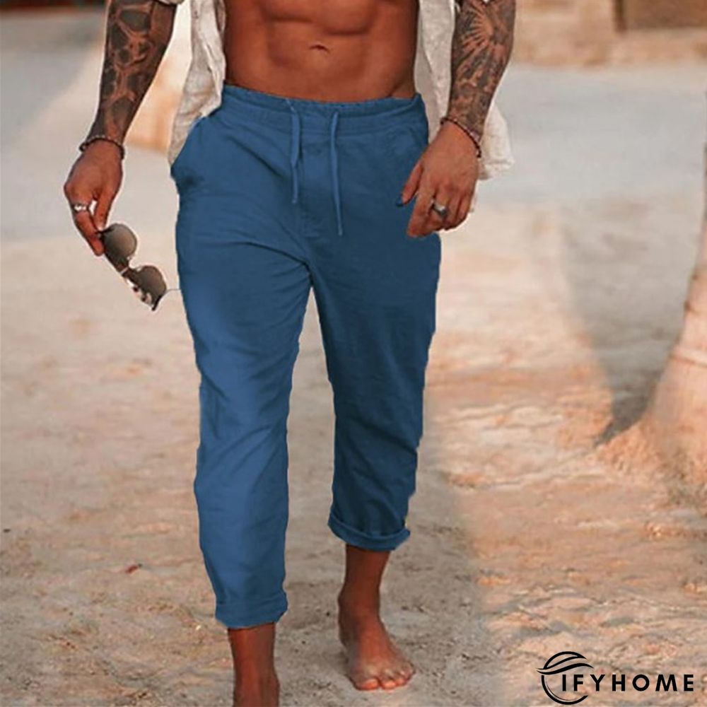 Men's Linen Pants Trousers Summer Pants Beach Pants Plain Breathable Soft Casual Daily Holiday Linen / Cotton Blend Fashion Streetwear Black White Micro-elastic | IFYHOME