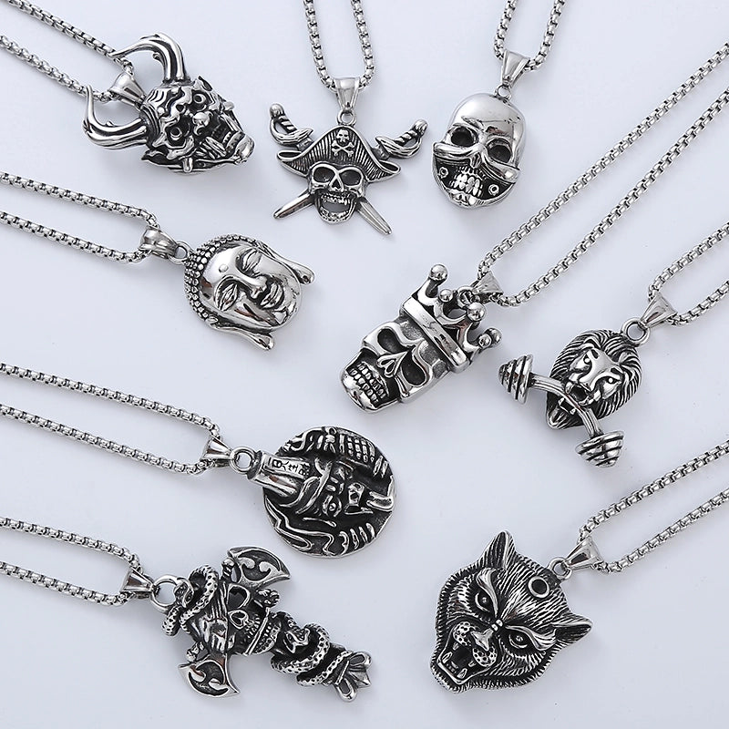 Punk Streetwear Skull Stainless Steel Halloween Women's Pendant Necklace