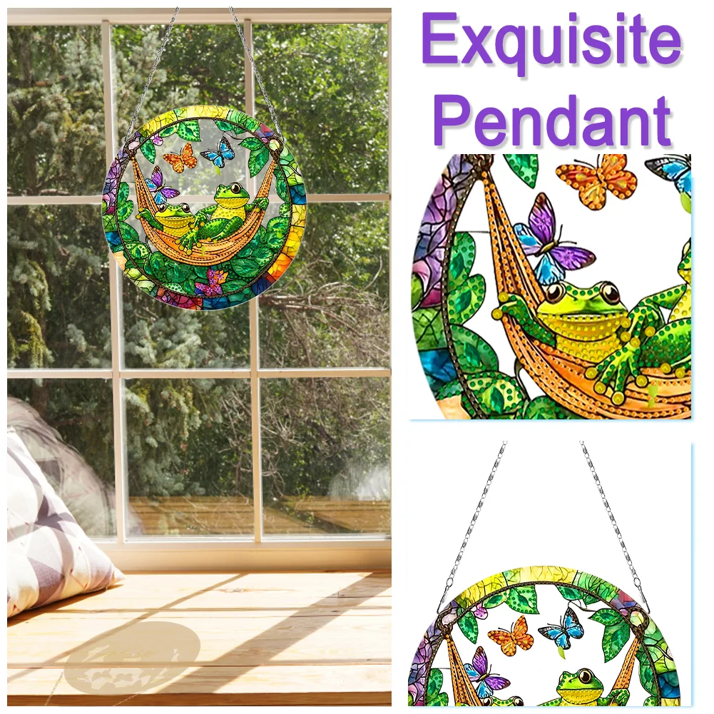 2D Flat DIY Diamond Art Pendant Window Hanging Art for Home Wall Decor (Frog 2)