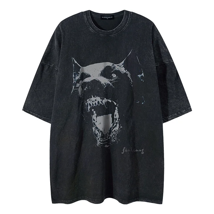 Sopula Vintage Oversized Roar Doberman Washed T-Shirt