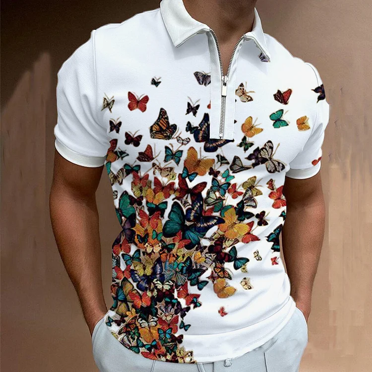 Pre-sale Men's casual butterfly print polo shirt