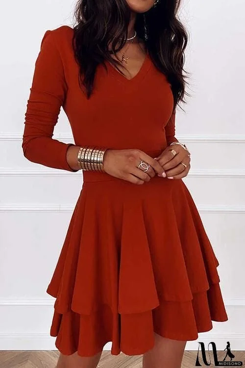 Layer V Neck Long Sleeve Dress