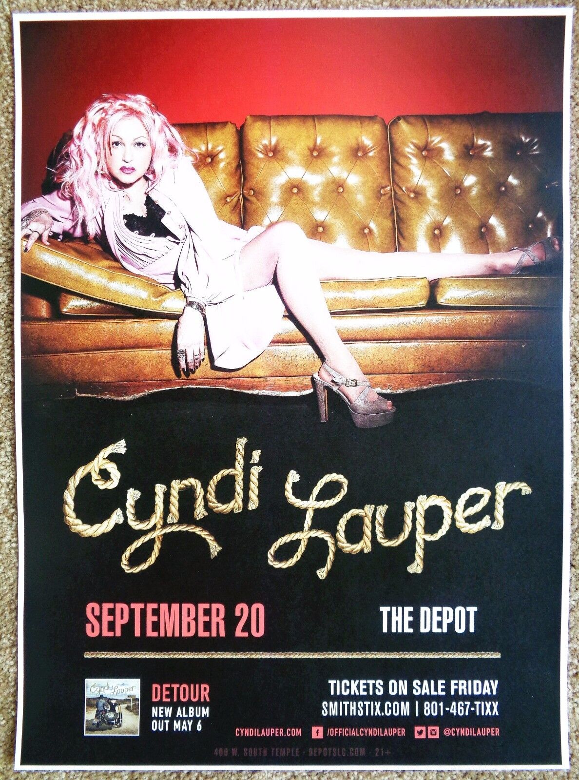 CYNDI LAUPER 2016 Gig POSTER Salt Lake City Concert Utah