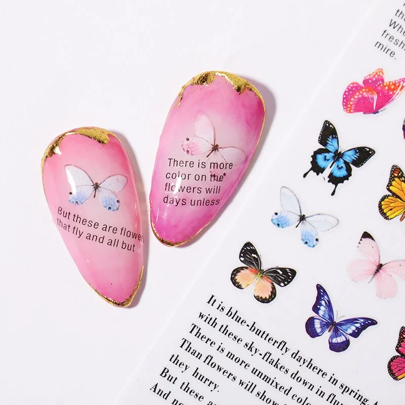 1 Sheet Valentine's Day 3D Nail Art Sticker Butterfly Colorful Nail Decals Fairy Tales Transfer Sliders Nail Decorations DIY