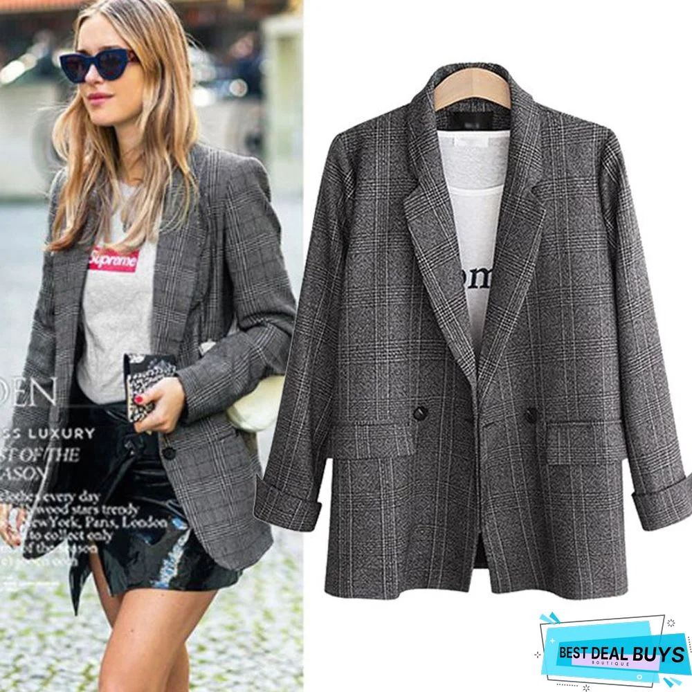 Retro Simple Loose Plaid Suit Jacket