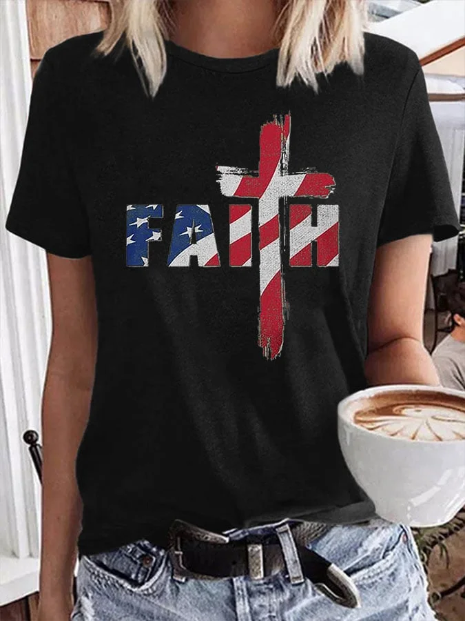 Women's Faith American Flag Casual Print T-Shirt