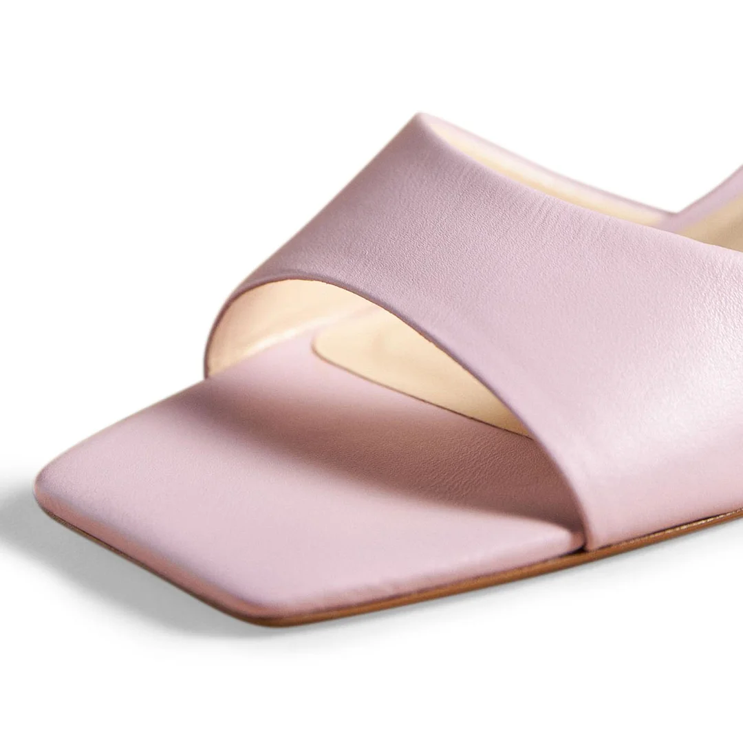 Vegan Leather Slingback Open Square Toe Kitten Heel Pink Sandals