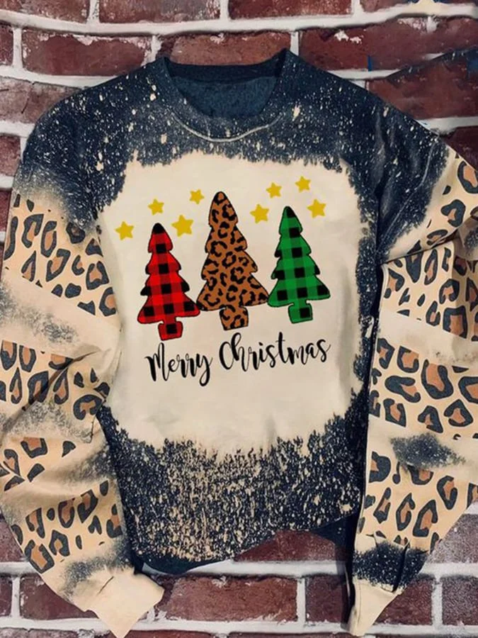 Vintage Patchwork Leopard Print Long Sleeve Sweatshirt
