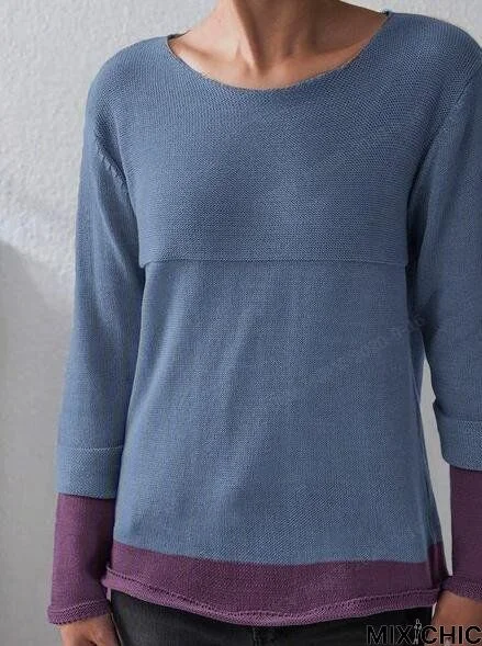 Color-Block Long Sleeve Casual Tunic Sweater Knit Jumper