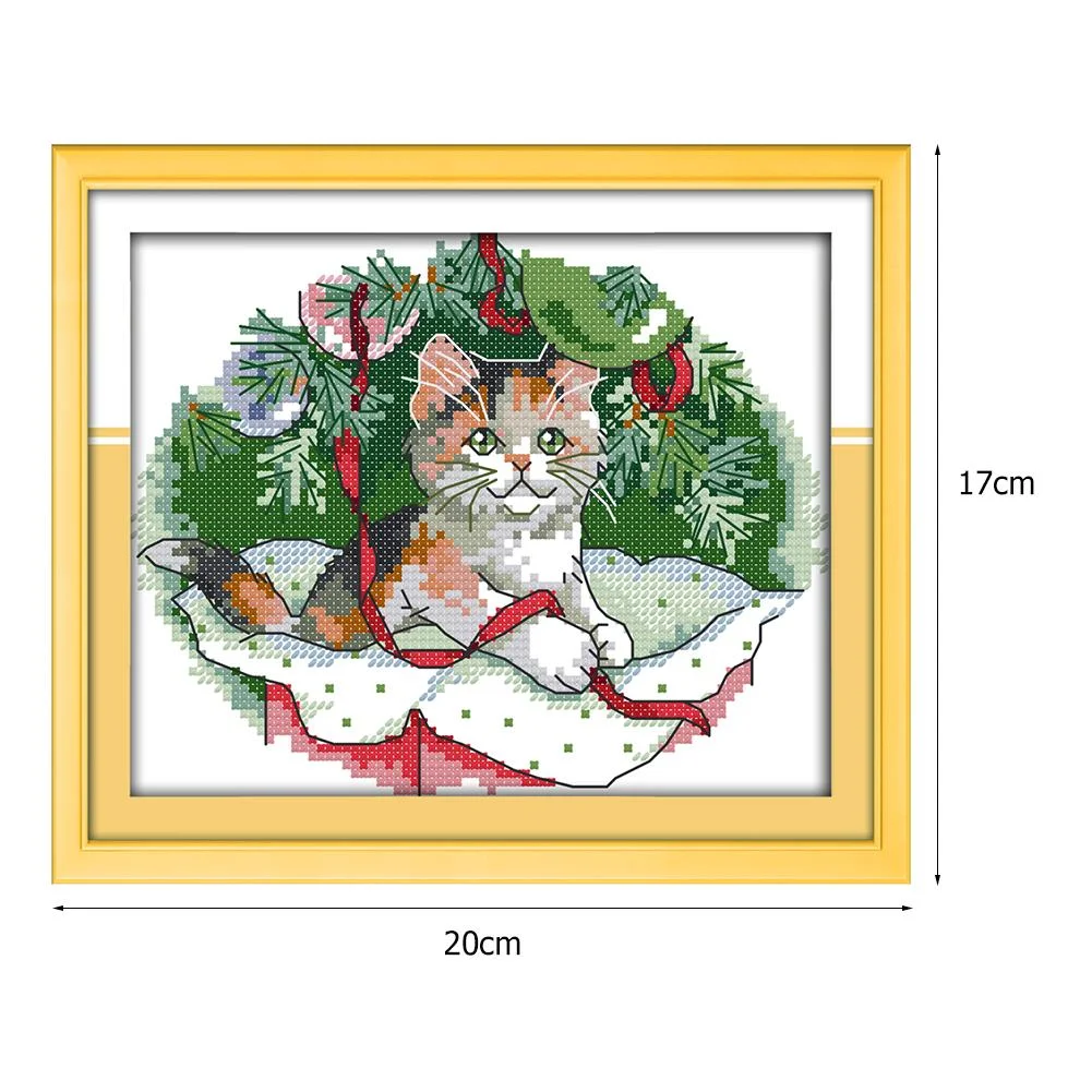 14ct Stamped Cross Stitch - Christmas Cat (20*17cm)