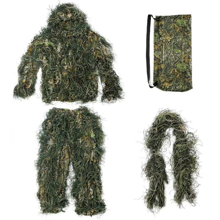GUGULUZA Ghillie Suit for Men - 3D Leaf Camouflage Hunting Clothing with Jacket, Pants, Rifle Wrap Cover