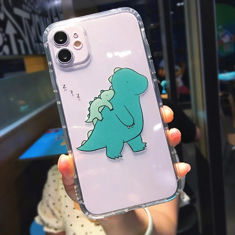Athvotar Cartoon Animal Dinosaur Couple Phone Case For iPhone 11 Pro Max X XS XR 7 8 plus 12 Mini Transparent Soft Shockproof Cover