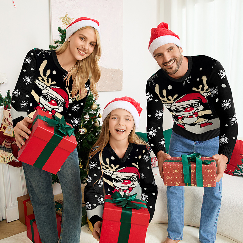 Christmas Elk Jacquard Pullover Sweater Parent-Child Outfit
