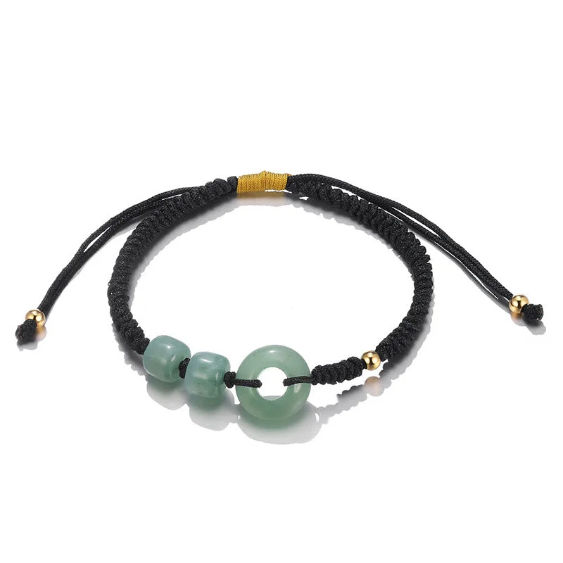 Green Aventurine White Jade 2Pcs Peace Buckle Luck Braided Couple Bracelet
