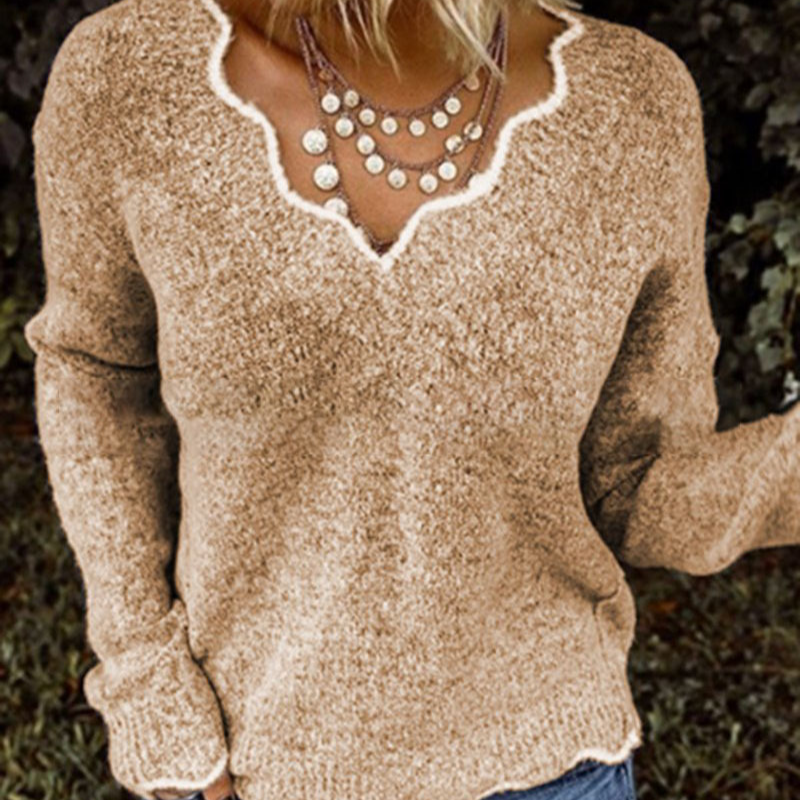 V Neck Knitted Long Sleeves Pullover Sweater