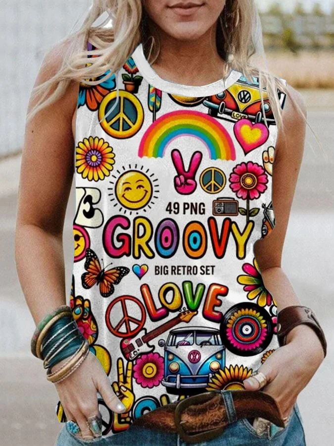 Women's Hippie Print Sleeveless Casual Tank Top