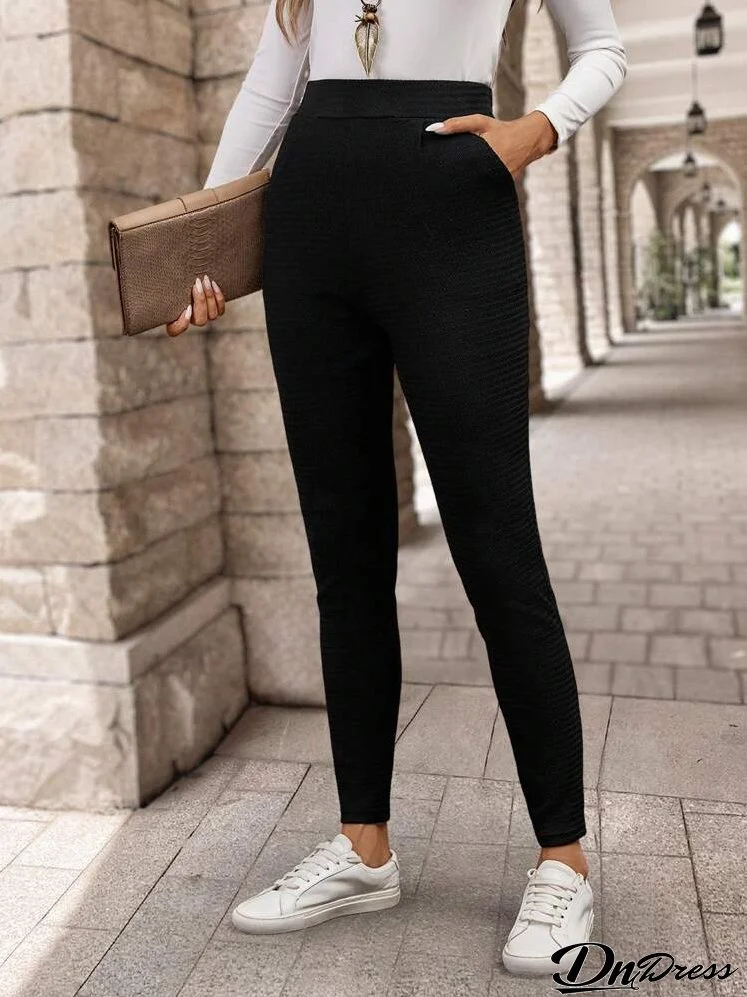 Women's Solid Color Pocket Skinny Casual Pants