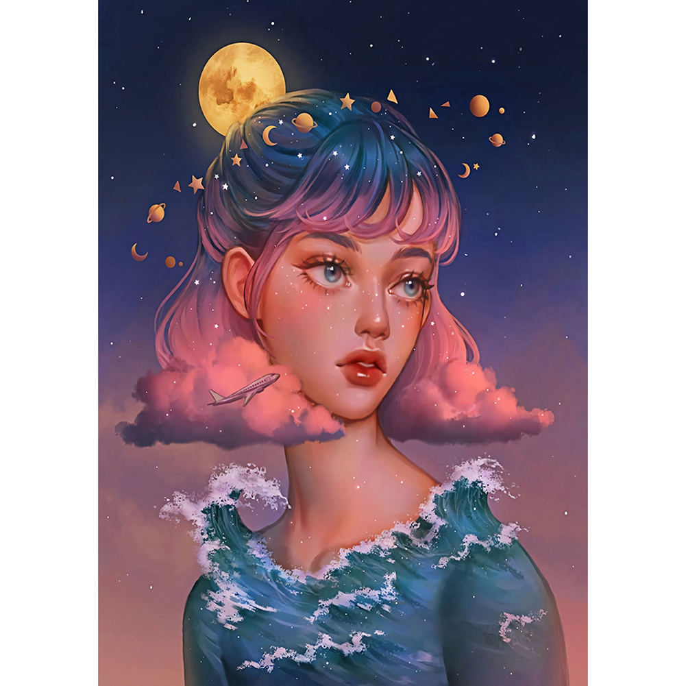 

30*40CM-Round Drill Diamond Painting-Cool Girl, 501 Original
