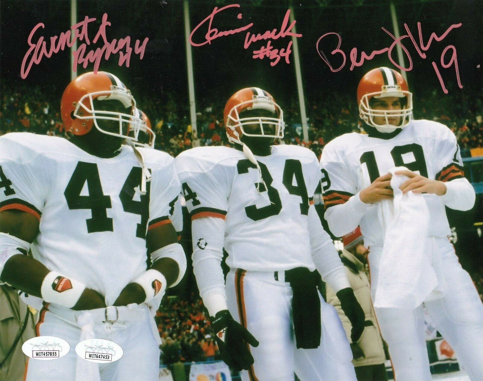 KOSAR / BYNER / MACK CLEVELAND BROWNS JSA AUTHENTICATED ACTION SIGNED 8X10