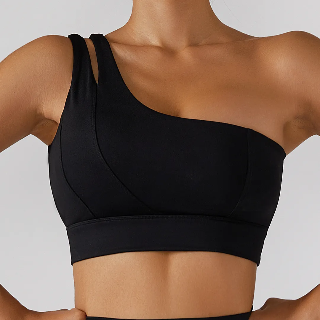 Oblique Single Shoulder Naked Feel Comfort Running Gym Fitness Sports Bra