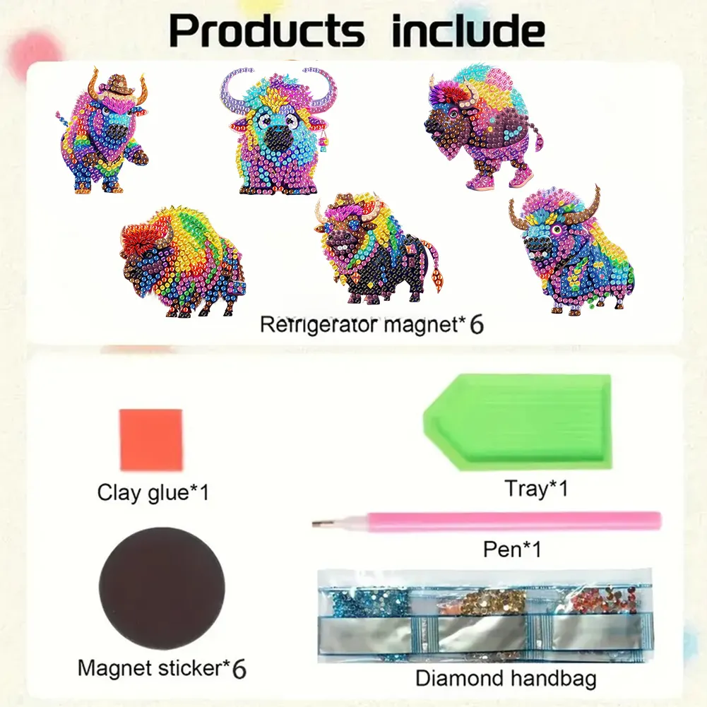 6Pcs Diamond Painting Refrigerator Magnets Diamond Art Kits for Adults (E)