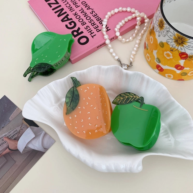 Apple Acetate Grip Temperament Lime Hair Claw Emulational Fruit Color Big Hair Claws Grip Semicircle Updo Shark Clip New