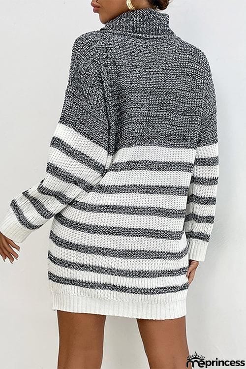 Stripe Gradient Turtleneck Sweater Dress
