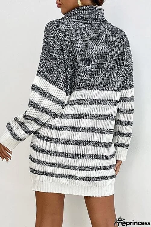 Stripe Gradient Turtleneck Sweater Dress