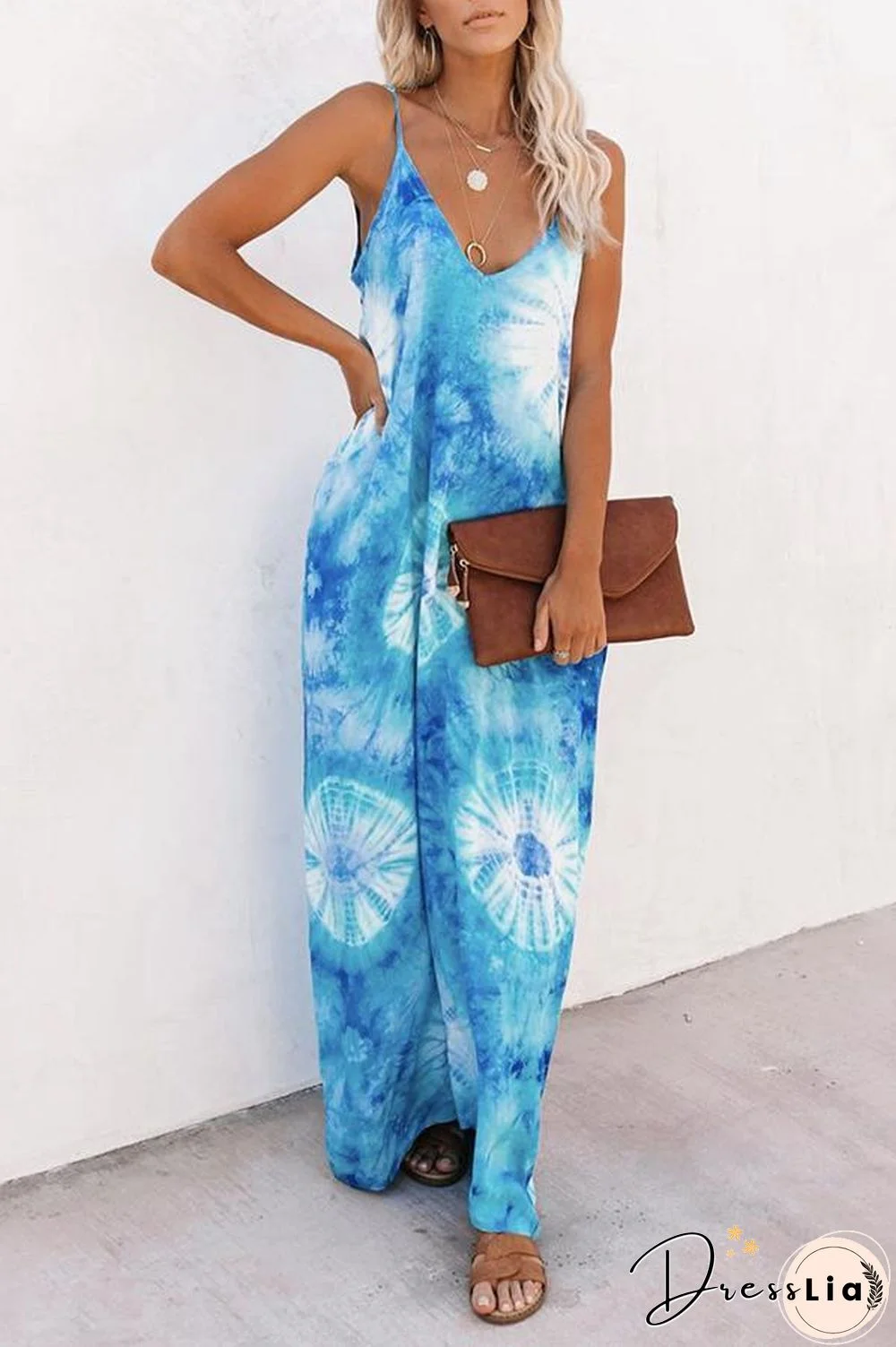 Casual V-neck Loose Sling Maxi Dress P10661