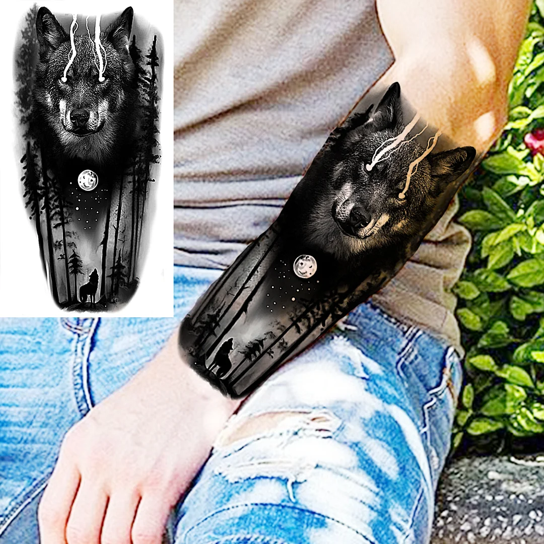 Sdrawing Skull Halloween Skeleton Temporary Tattoo For Men Adults Realistic Lion Tiger Wolf Scary Fake Tattoo Sticker Forearm Tatoo