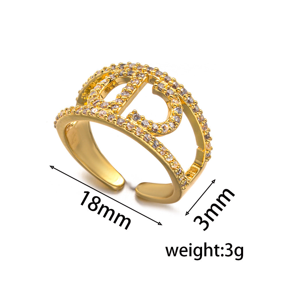 French Style Full Diamond Ring For Women Fashionable Open And Adjustable Super Flash Diamond Ring Simple And Trendy