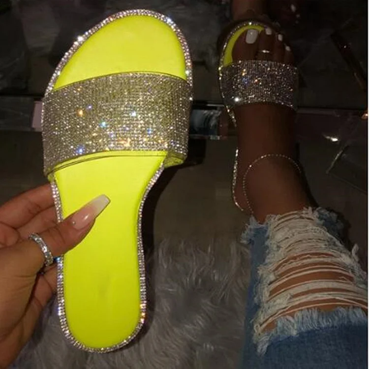 Vacation Diamond Flat Bottom Slipper-Yellow