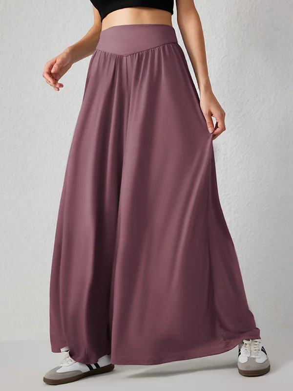 Split-Joint Solid Color Pockets Pleated Wide Leg Loose Trousers Pants