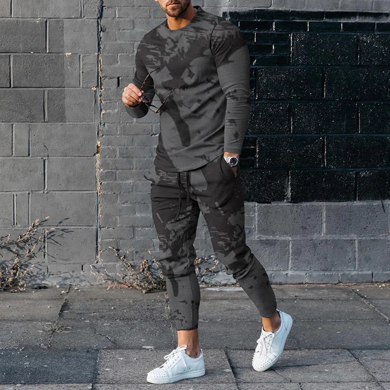 Men's Casual Long Sleeve T-Shirt And Pants Co-Ord