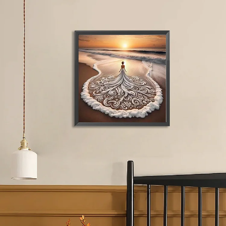 Golden Waves- DIY Round Full Drill deals 5D Diamond Art for Home Wall Decor