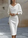 White Draped Batwing Midi DressChic Draped Neck Midi Dress &ndash; Perfect for Any Occasion