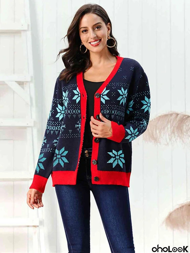 Snowflake Pattern Button Down Cardigan