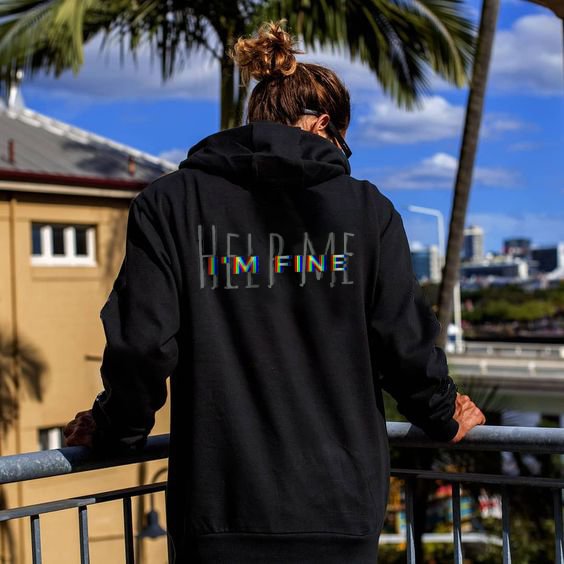 Help Me I'm Fine Print Fun Monogram Hoodie -  